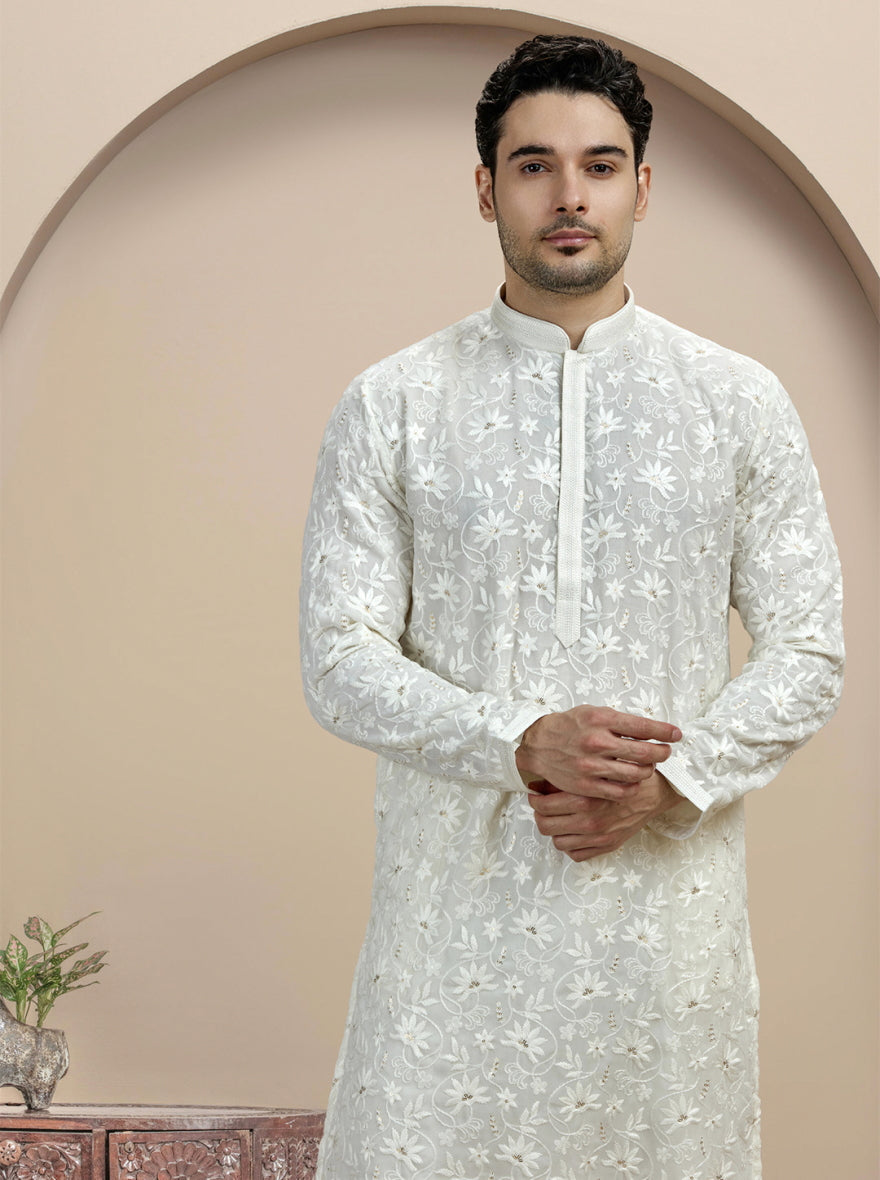 Cream Embroidered Kurta Pajama | Virasana