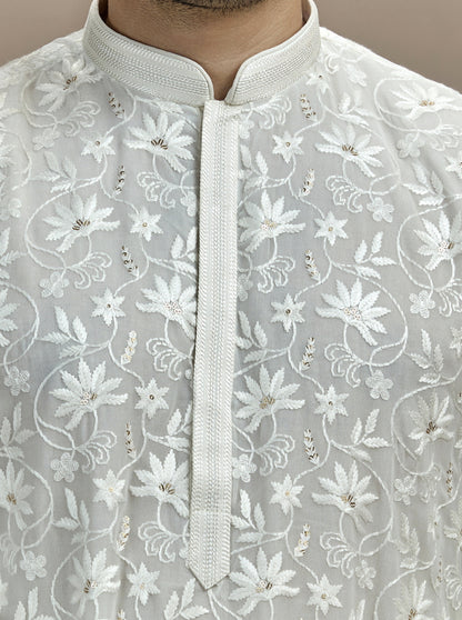 Cream Embroidered Kurta Pajama | Virasana