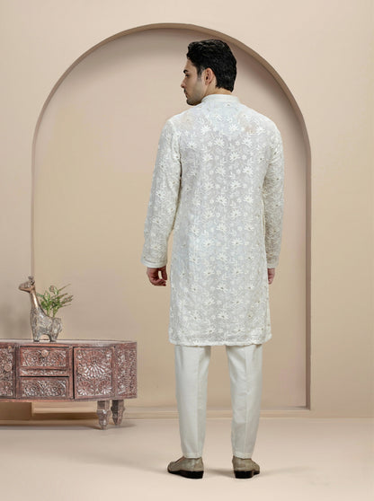 Cream Embroidered Kurta Pajama | Virasana
