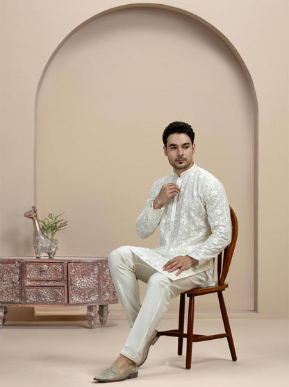 Cream Embroidered Kurta Pajama | Virasana