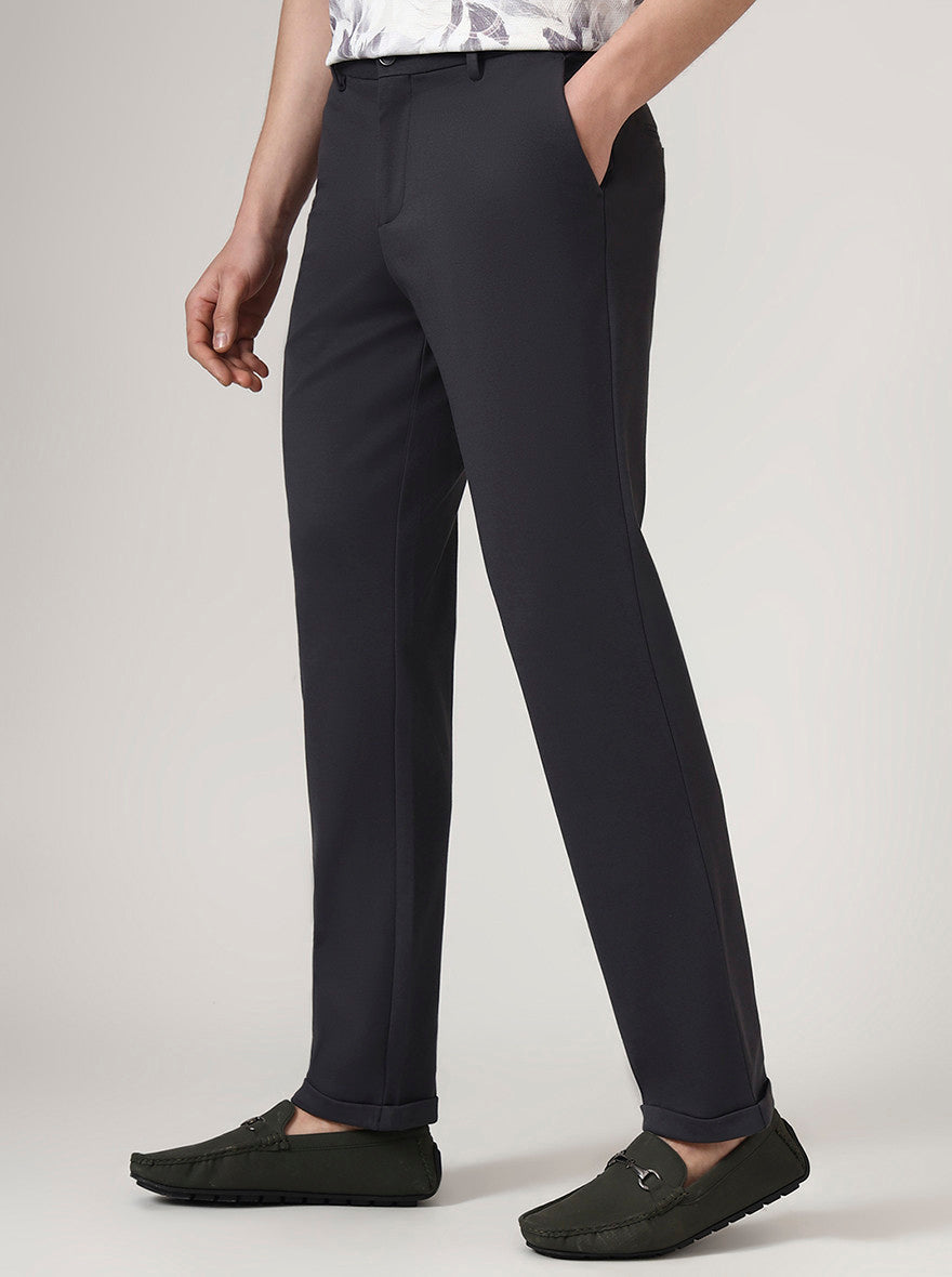 Dark Grey Solid Venice Fit Casual Trouser | JadeBlue