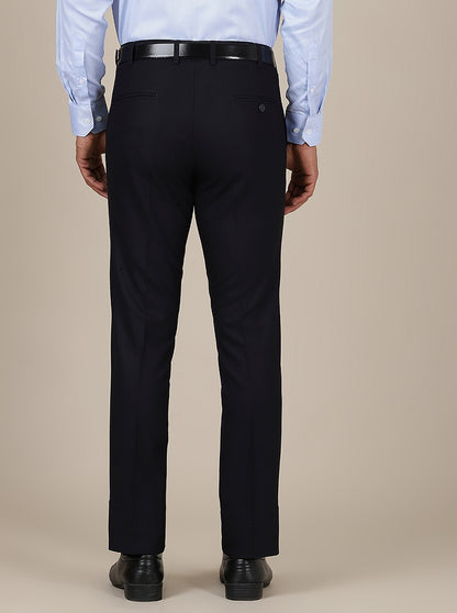 Navy Blue Checked Slim Fit Formal Trouser | Metal