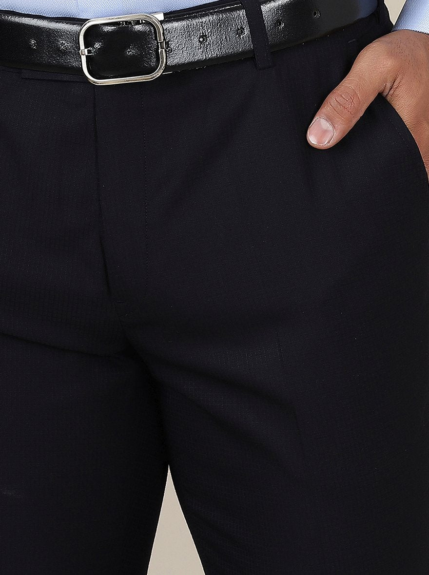 Navy Blue Checked Slim Fit Formal Trouser | Metal