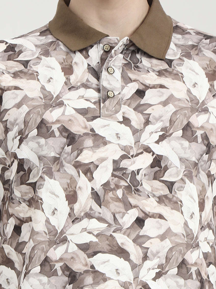 Brown Printed Slim Fit Polo T-Shirt | Greenfibre