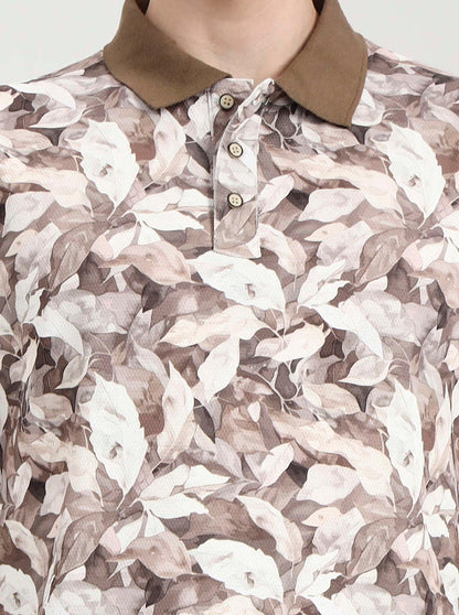 Brown Printed Slim Fit Polo T-Shirt | Greenfibre