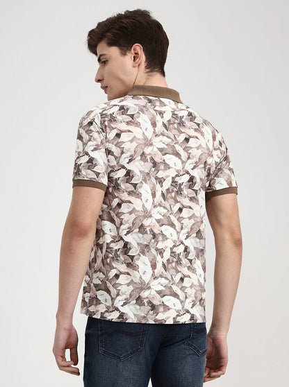 Brown Printed Slim Fit Polo T-Shirt | Greenfibre