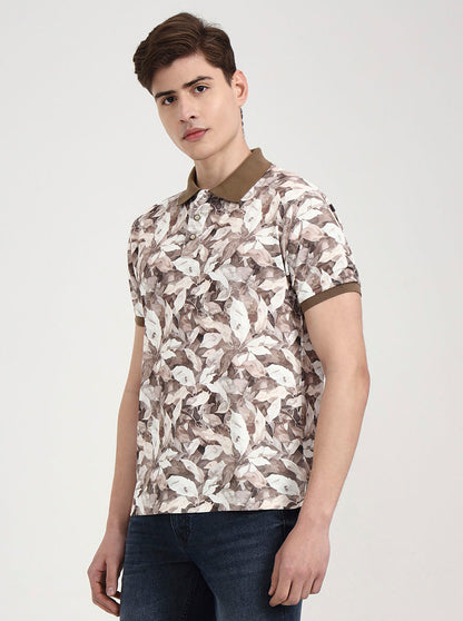 Brown Printed Slim Fit Polo T-Shirt | Greenfibre