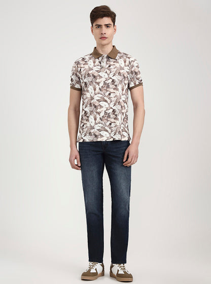Brown Printed Slim Fit Polo T-Shirt | Greenfibre