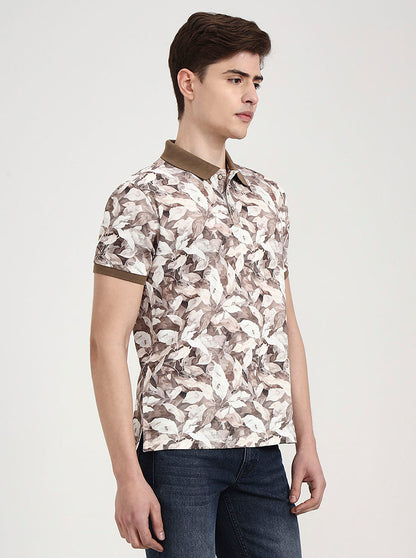 Brown Printed Slim Fit Polo T-Shirt | Greenfibre