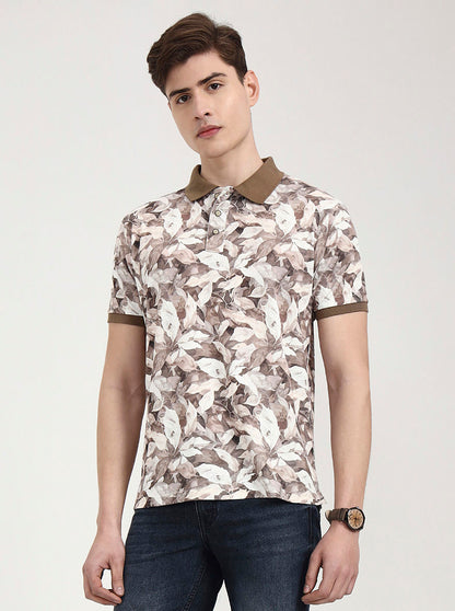 Brown Printed Slim Fit Polo T-Shirt | Greenfibre