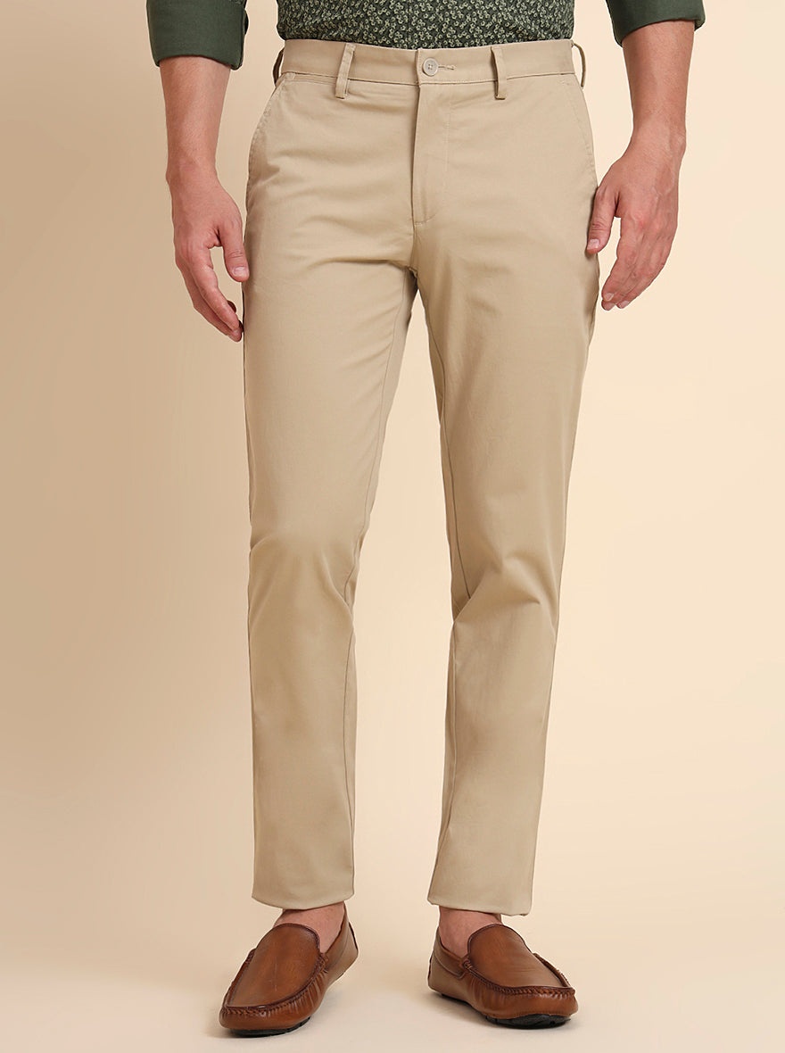 Khaki Solid Uno Fit Casual Trouser | JadeBlue