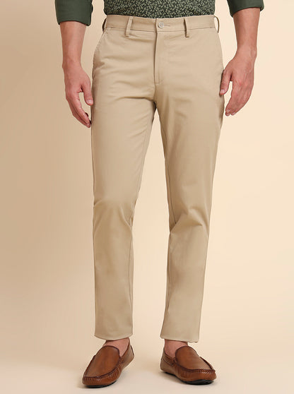 Khaki Solid Uno Fit Casual Trouser | JadeBlue