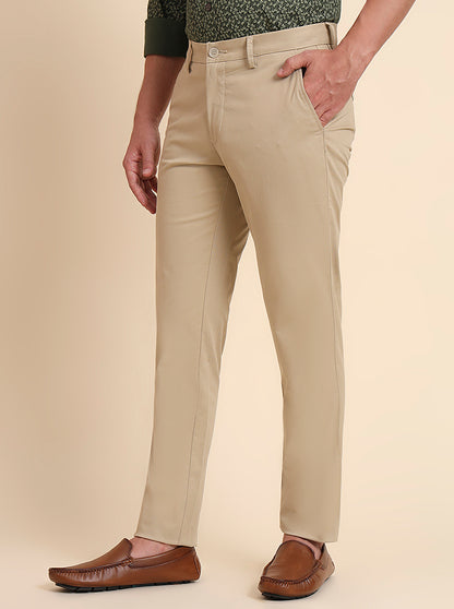 Khaki Solid Uno Fit Casual Trouser | JadeBlue
