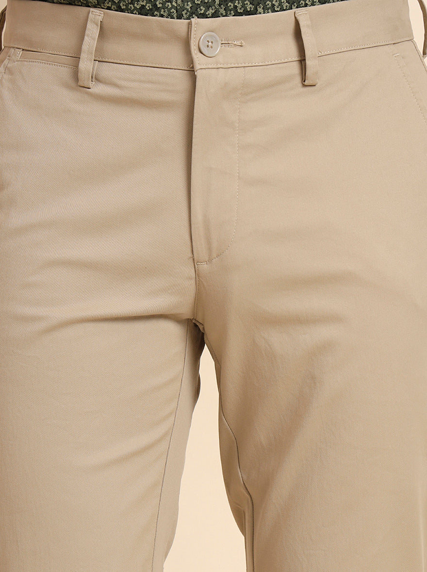 Khaki Solid Uno Fit Casual Trouser | JadeBlue