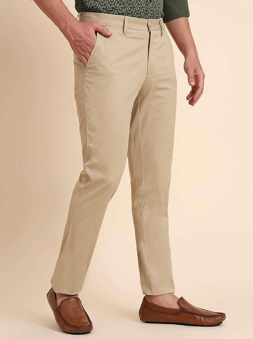 Khaki Solid Uno Fit Casual Trouser | JadeBlue
