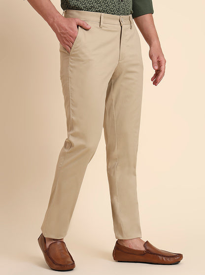 Khaki Solid Uno Fit Casual Trouser | JadeBlue