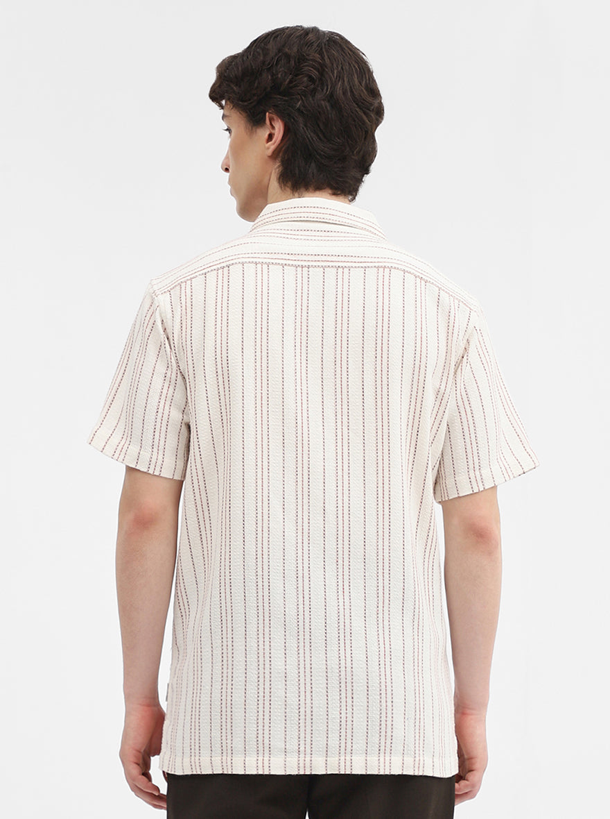 Cream Striped Slim Fit Casual Shirt | Greenfibre