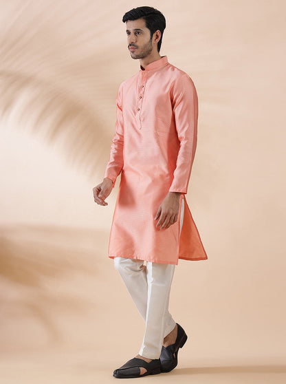 Coral Peach Self Design Kurta | The Kurta Company