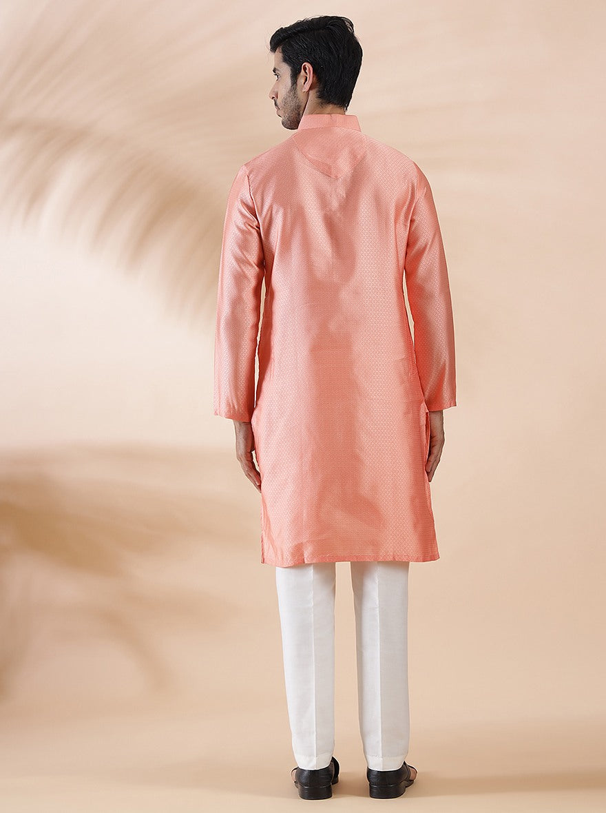 Coral Peach Self Design Kurta | The Kurta Company