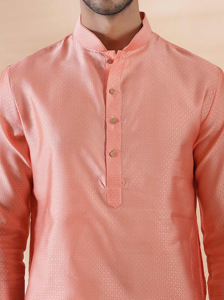 Coral Peach Self Design Kurta | The Kurta Company