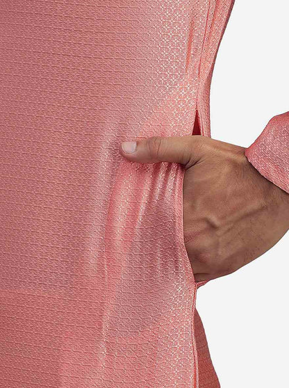 Coral Peach Silk Jacquard Self Design Kurta | The Kurta Company