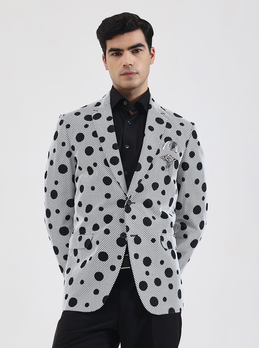 White Printed Regular Fit Blazer | JB Studio