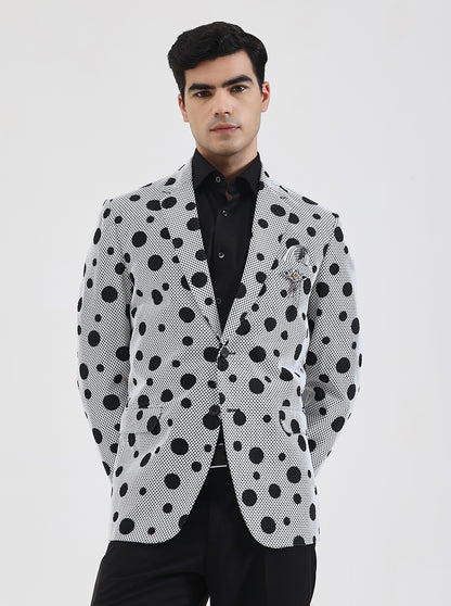 White Printed Regular Fit Blazer | JB Studio