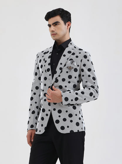 White Printed Regular Fit Blazer | JB Studio