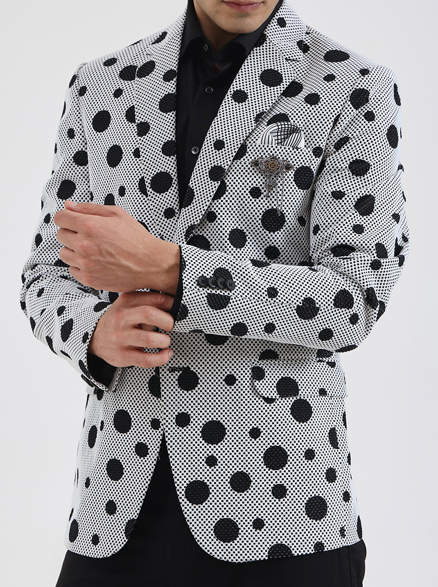 White Printed Regular Fit Blazer | JB Studio
