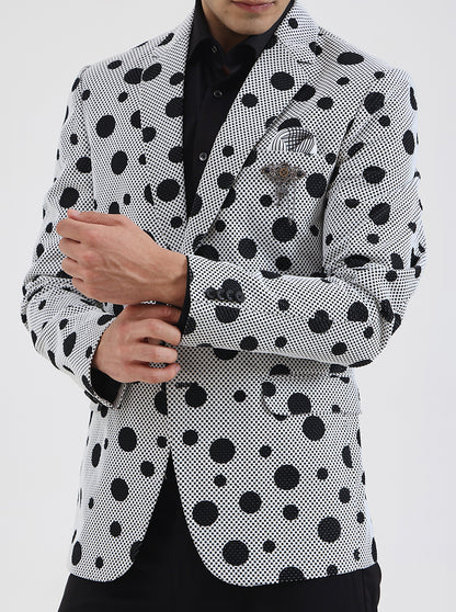 White Printed Regular Fit Blazer | JB Studio