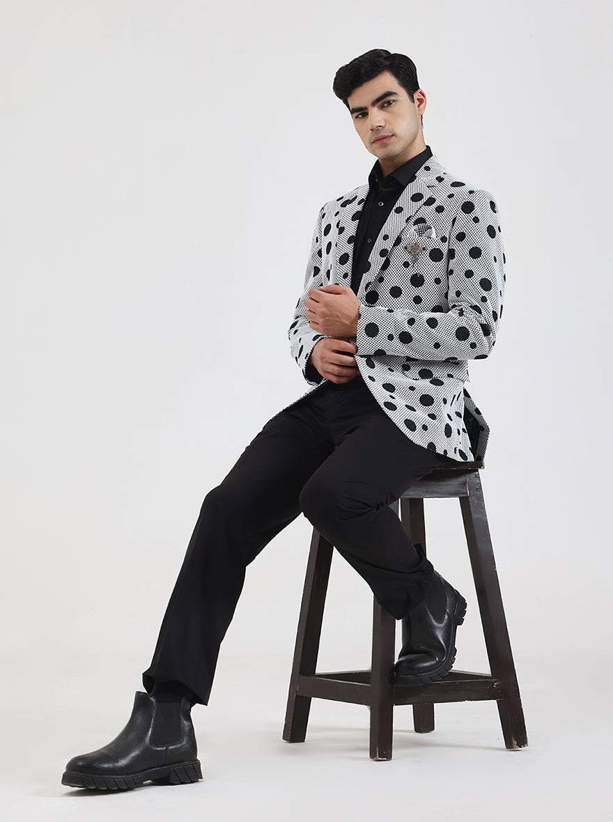 White Printed Regular Fit Blazer | JB Studio