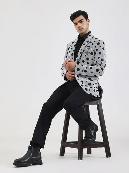 White Printed Regular Fit Blazer | JB Studio