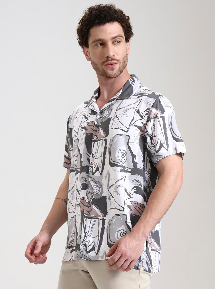 Brown Printed Slim Fit Casual Shirt | Greenfibre