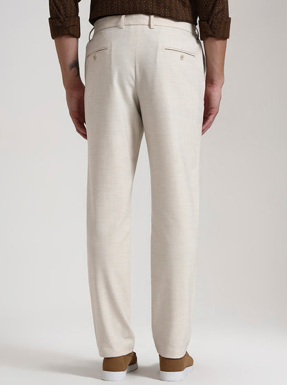 Cream Striped Slim Fit Casual Trouser | JadeBlue