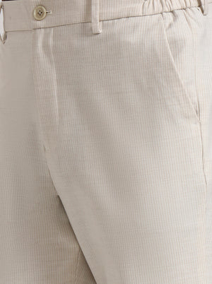 Cream Striped Slim Fit Casual Trouser | JadeBlue