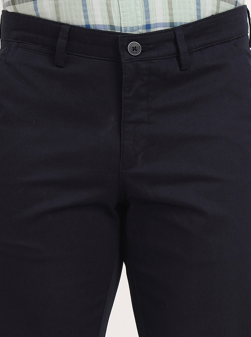Navy Blue Solid Slim Fit Casual Trouser | Greenfibre