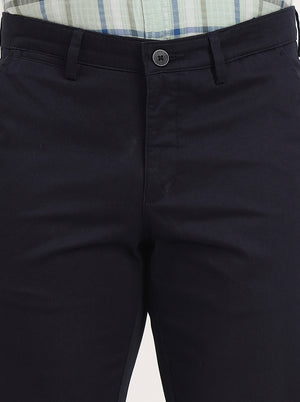 Navy Blue Solid Slim Fit Casual Trouser | Greenfibre