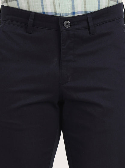Navy Blue Solid Slim Fit Casual Trouser | Greenfibre