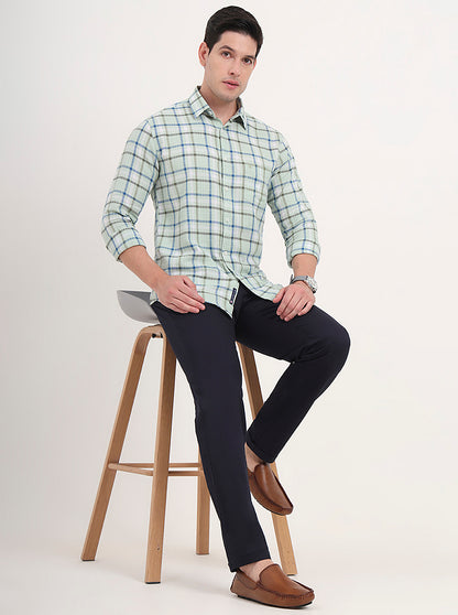 Navy Blue Solid Slim Fit Casual Trouser | Greenfibre