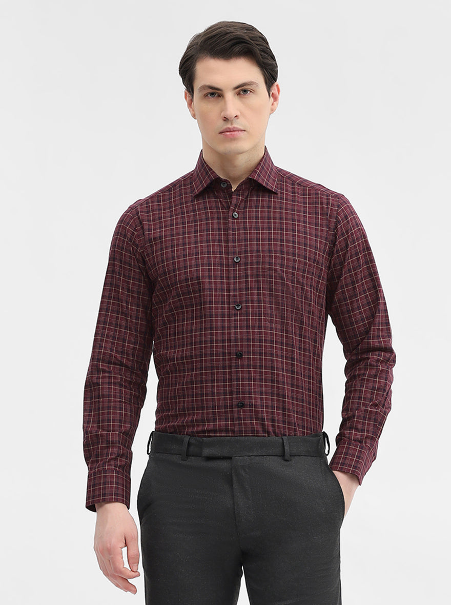 Maroon & Blue Checked Slim Fit Formal Shirt | Metal