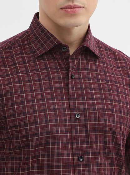 Maroon & Blue Checked Slim Fit Formal Shirt | Metal