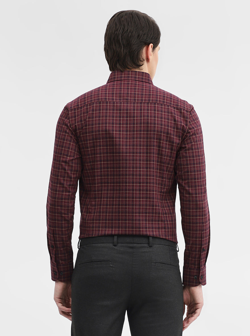 Maroon & Blue Checked Slim Fit Formal Shirt | Metal
