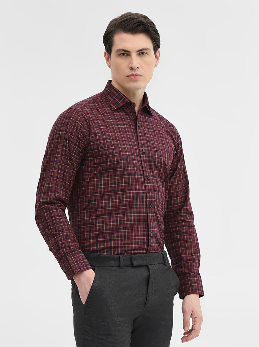 Maroon & Blue Checked Slim Fit Formal Shirt | Metal