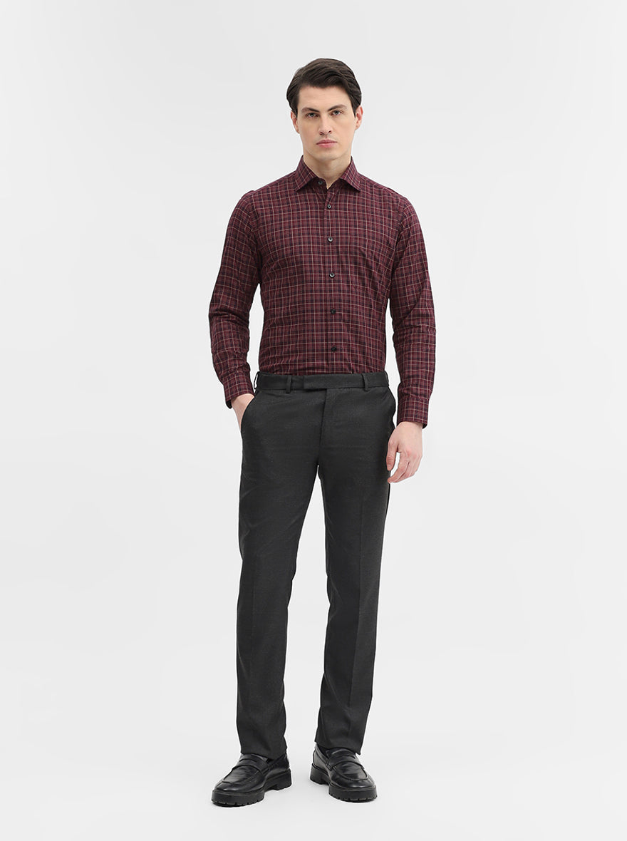 Maroon & Blue Checked Slim Fit Formal Shirt | Metal