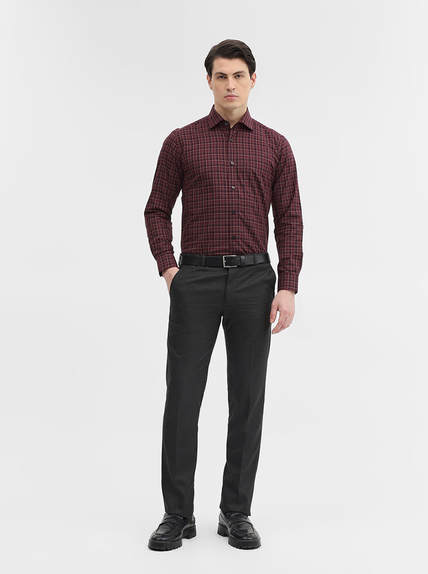 Maroon & Blue Checked Slim Fit Formal Shirt | Metal