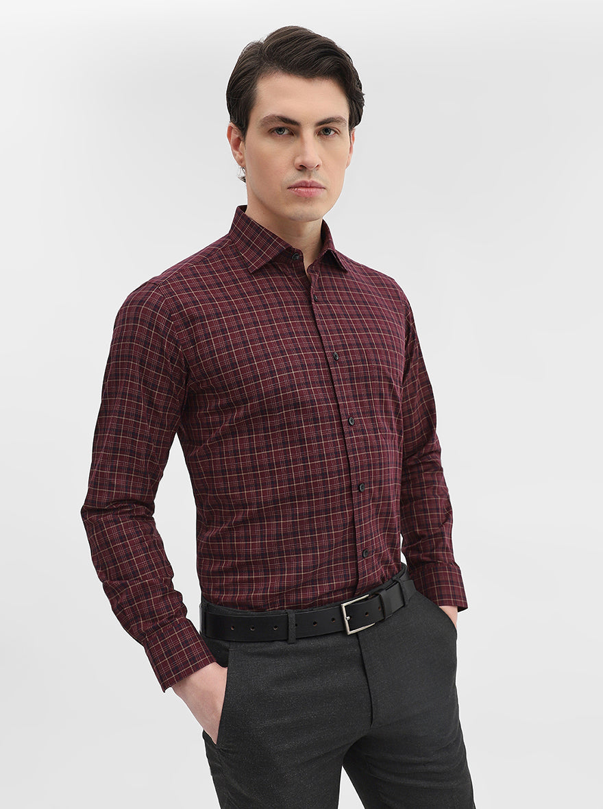 Maroon & Blue Checked Slim Fit Formal Shirt | Metal