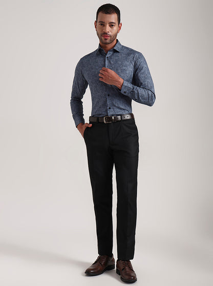 Blue Printed Slim Fit Formal Shirt | Metal