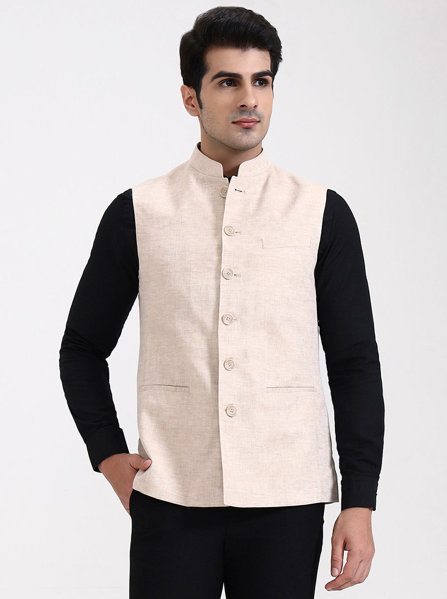 Fawn Solid Regular Fit Modi Jacket | JadeBlue