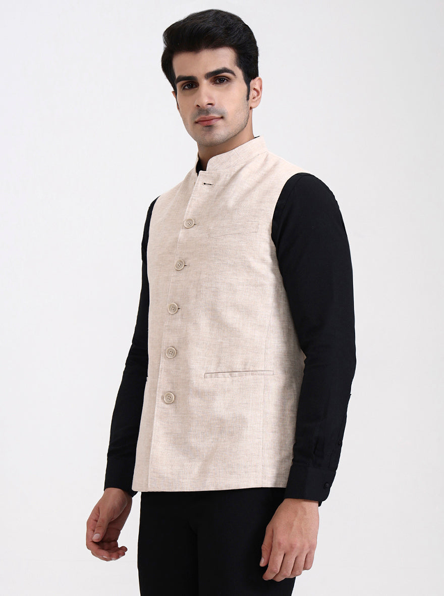 Fawn Solid Regular Fit Modi Jacket | JadeBlue