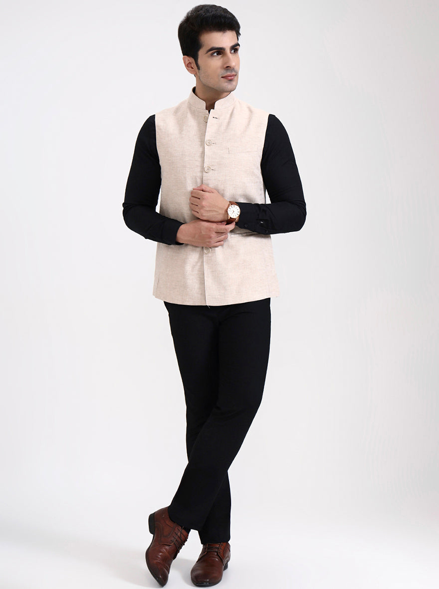 Fawn Solid Regular Fit Modi Jacket | JadeBlue